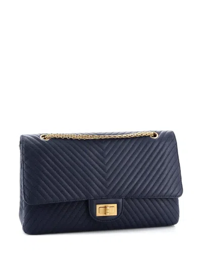 Pre-owned Chanel Reissue 2.55 Flap Bag Chevron Sheepskin 227 Shoulder Bag In Blue