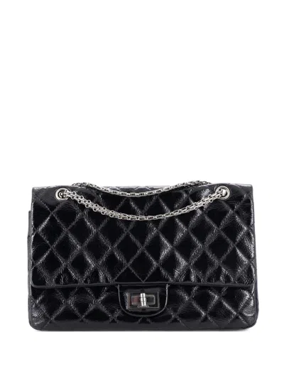 Pre-owned Chanel Reissue 2.55 Flap Bag Quilted Crinkled Patent 227 Shoulder Bag In Black
