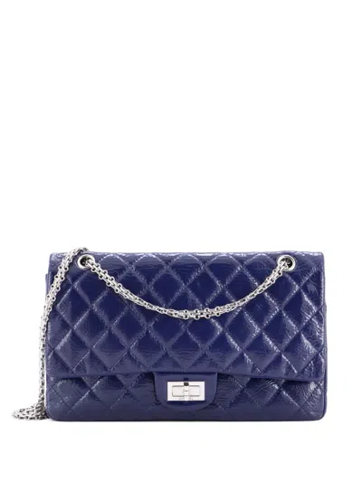 Pre-owned Chanel Reissue 2.55 Flap Bag Quilted Crinkled Patent 227 Shoulder Bag In Blue