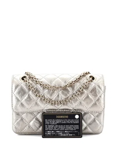 Pre-owned Chanel Reissue 2.55 Flap Bag Quilted Metallic Calfskin Mini Shoulder Bag In Gold