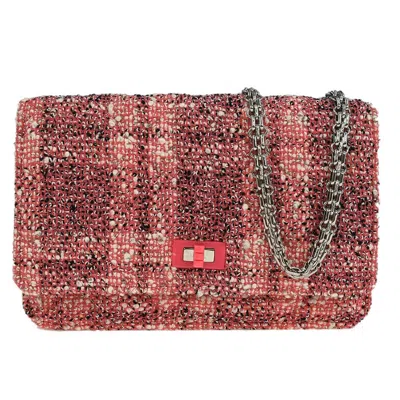 Pre-owned Chanel Reissue 2.55 Flap Bag Quilted Tweed With Resin Detail Pink Tweed Clutche & Pouche Bag (pre-ow