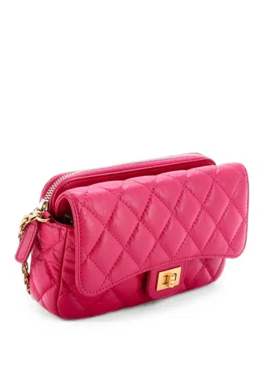 Pre-owned Chanel Reissue 2.55 Flap Phone Holder With Chain Quilted Aged Calfskin Shoulder Bag In Pink
