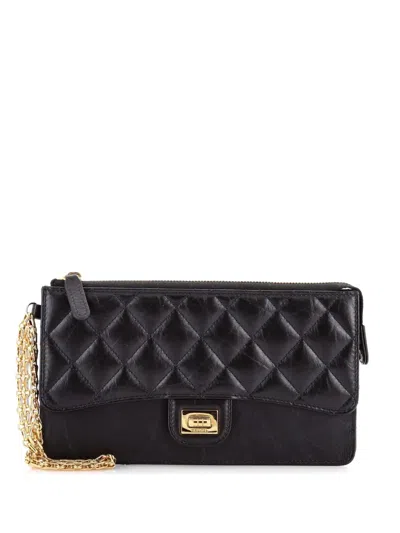 Pre-owned Chanel Reissue 2.55 Flap Wristlet Pouch Quilted Aged Calfskin Clutch Bag In Black