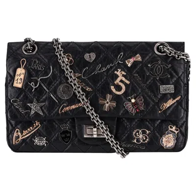 Pre-owned Chanel Reissue 2.55 Lucky Charm Double Flap Leather Bag In Black