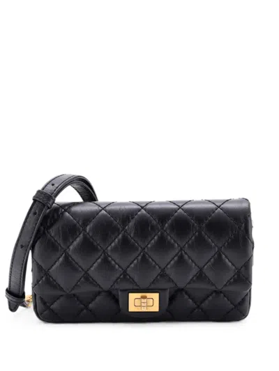 Pre-owned Chanel Reissue 2.55 Quilted Aged Calfskin Belt Bag In Black