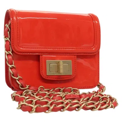 Pre-owned Chanel Reissue 2.55 Square Zip Around Card Holder Wallet Quilted Aged Calfskin Patent_leather Wallets Acces In Orange