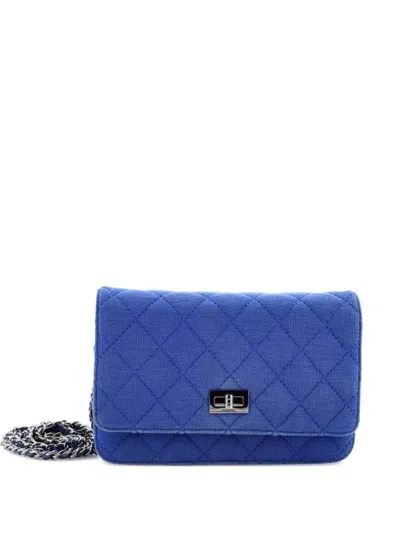 Pre-owned Chanel Reissue 2.55 Wallet On Chain Quilted Jersey Crossbody Bag In Blue