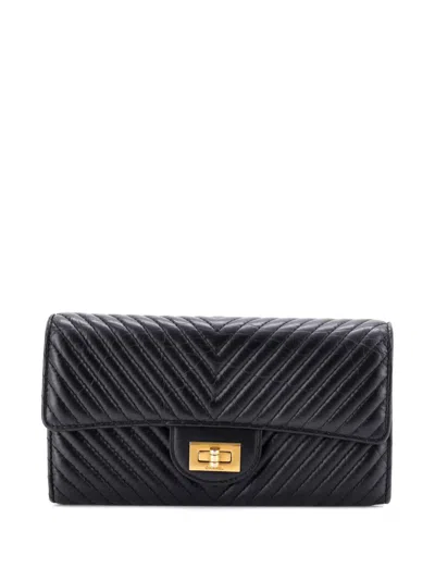 Pre-owned Chanel Reissue Flap Wallet Chevron Aged Calfskin Long Small Wallets In Black