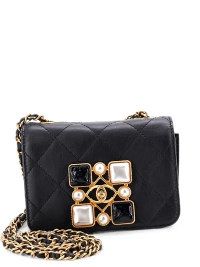 Pre-owned Chanel Resin And Pearl Cc Full Flap Bag Quilted Calfskin Mini Shoulder Bag In Black