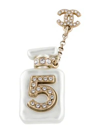 Pre-owned Chanel Resin & Strass No. 5 Perfume Bottle Brooch In Clear/white