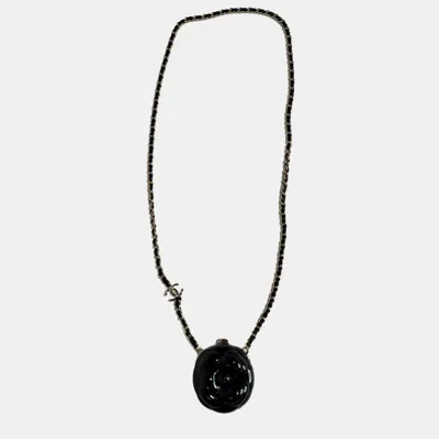 Pre-owned Chanel Resin Camelia Clutch With Chain In Black