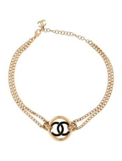 Pre-owned Chanel Resin Cc Choker Necklace, 14.75" In Black