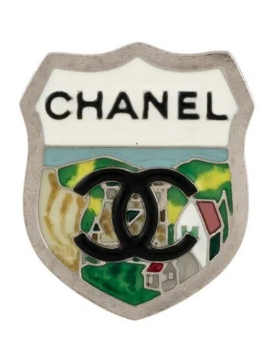 Pre-owned Chanel Resin Cc Coat Of Arm Pin Brooch In Multi