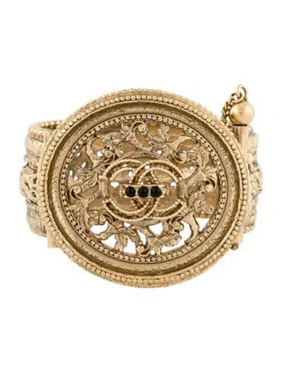 Pre-owned Chanel Resin Cc Paris-byzance Hinged Bangle Bracelet, 6.25" In Multi