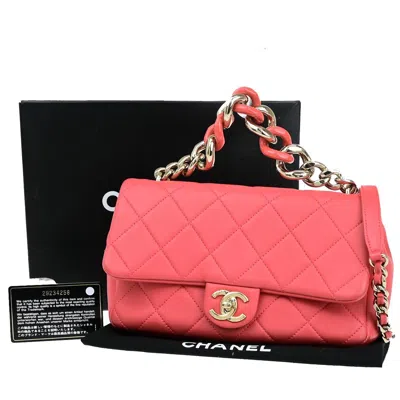 Pre-owned Chanel Resin Elegant Chain Flap Bag Quilted Lambskin Pink Leather Shoulder Bag Bag ()
