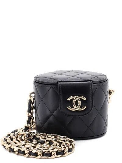 Pre-owned Chanel Resin Elegant Chain Tubular Vanity Case Quilted Lambskin Mini Crossbody Bag In Black