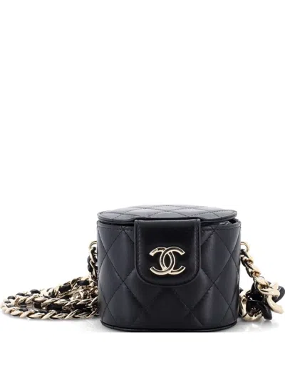 Pre-owned Chanel Resin Elegant Chain Tubular Vanity Case Quilted Lambskin Mini Crossbody Bag In Black