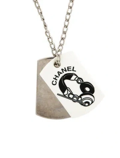 Pre-owned Chanel Resin Logo Headphone Dog Tag Pendant Necklace, 35" In Multi