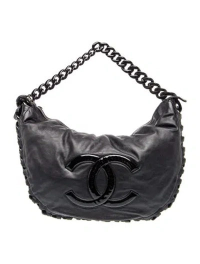 Pre-owned Chanel Resin Modern Chain Hobo In Black