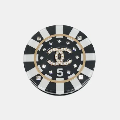 Pre-owned Chanel Resin Poker Chip Brooch In Black