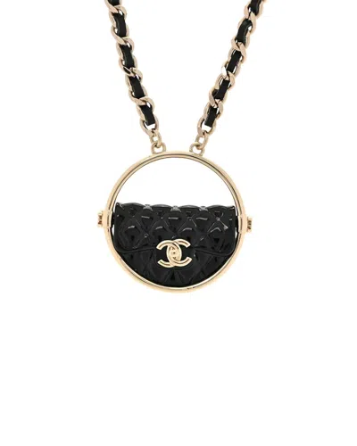 Pre-owned Chanel Resin Quilted Flap Bag Hoop Mirror Necklace (authentic Pre-loved)