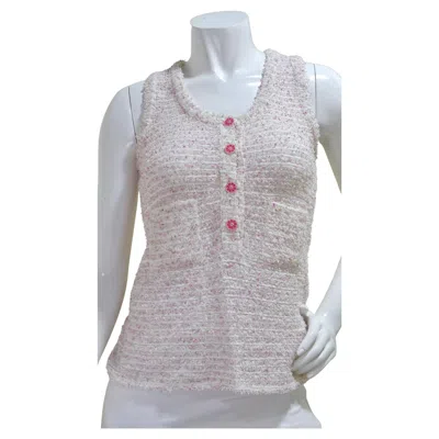 Pre-owned Chanel Resort 2016 Pink White Tweed Tank Top
