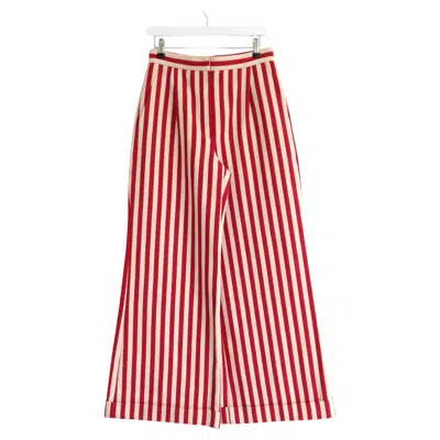 Pre-owned Chanel Resort 2017 Women's Red Cream Striped Wide Leg Trousers Fr38 In White