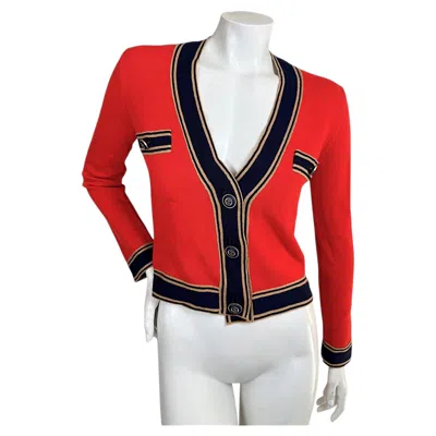 Pre-owned Chanel Resort 2020 Coral Red Cashmere Cc Cardigan, Runway Look 35 Reference
