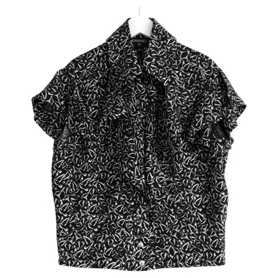 Pre-owned Chanel Resort 2022 Women's Black White Silk Dove Logo Print Blouse