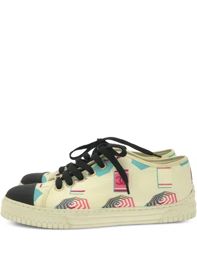 Pre-owned Chanel Resort-print Sneakers In White