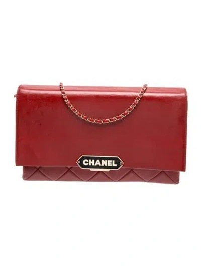 Pre-owned Chanel Retro Label Clutch In Red