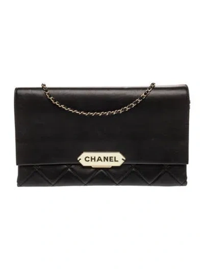 Pre-owned Chanel Retro Label Clutch W/ Chain In Black