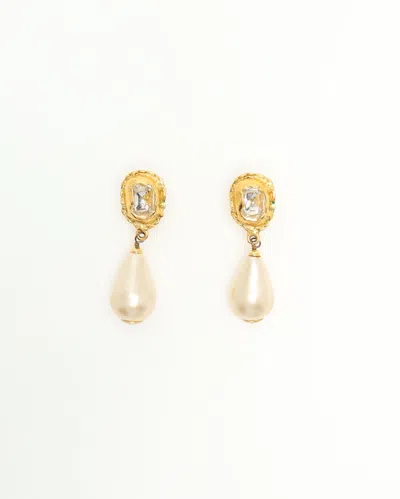 Pre-owned Chanel Rhinestone And Faux Pearl Drop Earrings In Multi