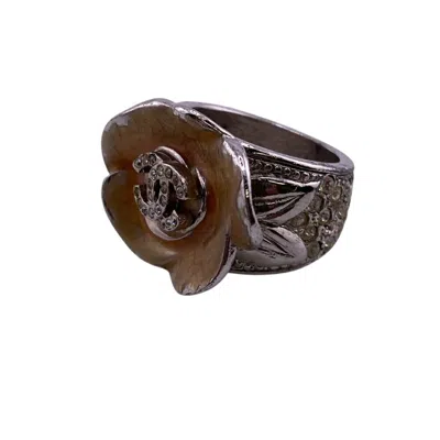 Pre-owned Chanel Rhinestone Band Ring () In Orange
