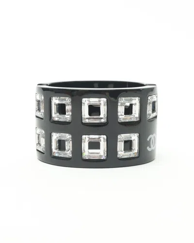 Pre-owned Chanel Rhinestone Bangle Classic In Black