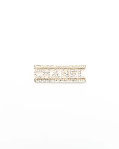 Pre-owned Chanel Rhinestone Brooch In Gold