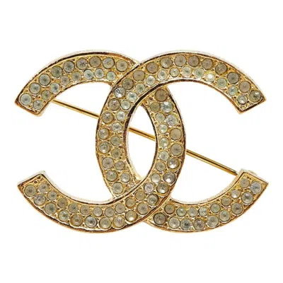 Pre-owned Chanel Rhinestone Brooch () In Gold