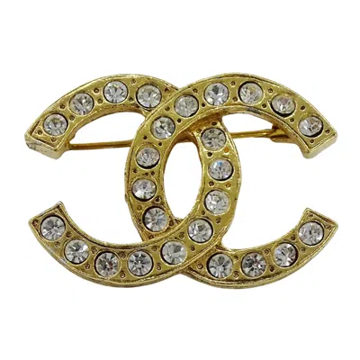 Pre-owned Chanel Rhinestone Brooch () In Gold