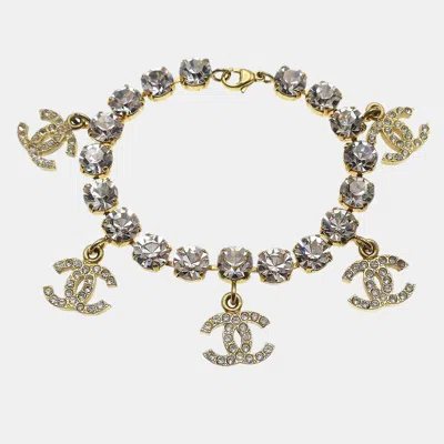 Pre-owned Chanel Rhinestone Chain Bracelet Gold