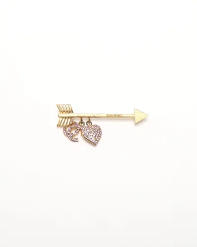 Pre-owned Chanel Rhinestone Cupid Arrow Brooch In Gold