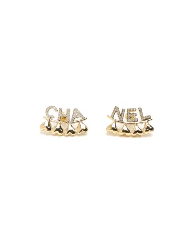 Pre-owned Chanel Rhinestone Earrings In Gold