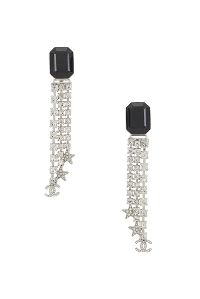 Pre-owned Chanel Rhinestone Earrings In Silver