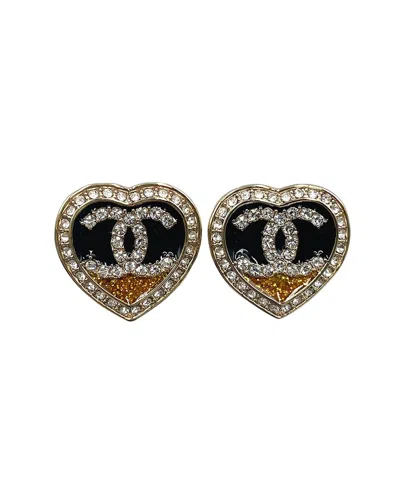 Chanel Rhinestone Heart Earrings (authentic Pre-loved) In Gold