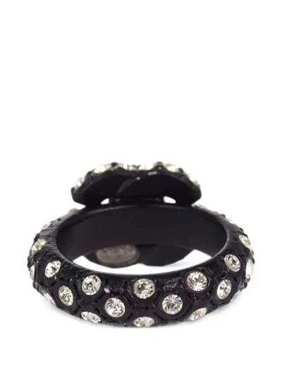 Pre-owned Chanel Rhinestone Interlocking Cc Ring In Black