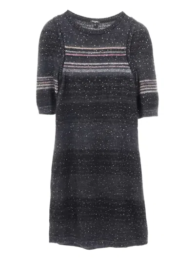Pre-owned Chanel Rhinestone Knit Dress In Gray