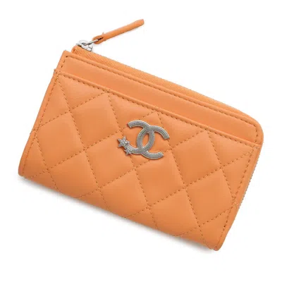 Pre-owned Chanel Rhinestone Leather Coin Purse/coin Case () In Orange