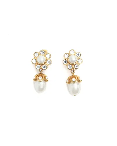 Pre-owned Chanel Rhinestone Pearl Dangling Clip-on Earrings In Multi