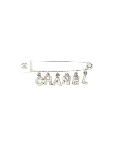 Chanel Rhinestone Pin Brooch In Silver