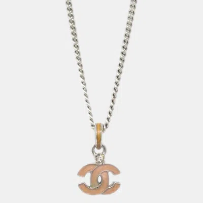Pre-owned Chanel Rhinestone Silver Cc Chain Necklace Pendant 4p