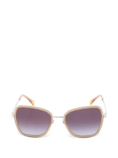 Pre-owned Chanel Rhinestone Square-frame Sunglasses In Silver